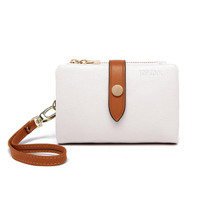 HOTWallets for Women Small Bifold Rfid Leather Ladies Wallets,Compact Wristlet Womens Billfold,Trifold Card Holder with Multi Credit Card Slot Zipper Coin Pocket and Wrist Strap(White)