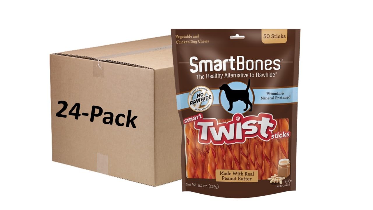 HOTSmartBones Smart Twist Sticks With Peanut Butter, Rawhide-Free Chews For Dogs, 50 Count