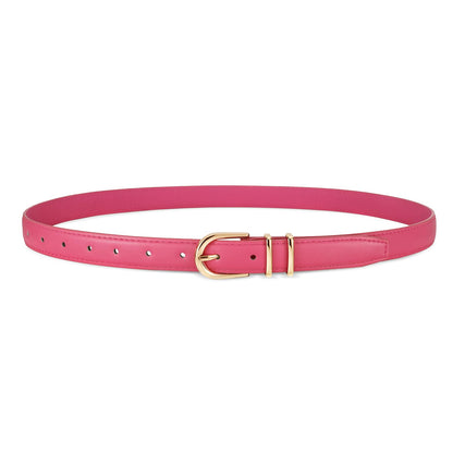 HOTJASGOOD Women Skinny Leather Belt for Jeans Pants Fashion Ladies Thin Belt for Dress with Gold Single Prong Buckle