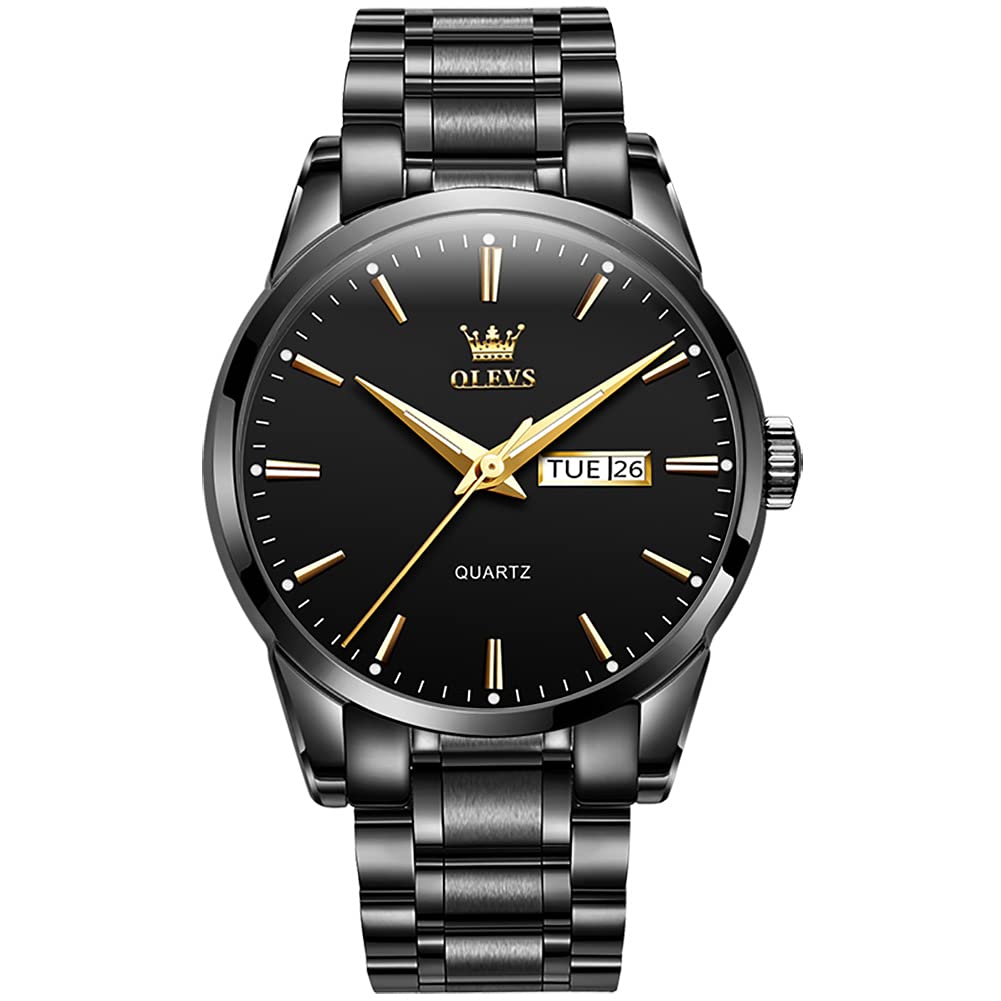 HOTOLEVS Men's Luxury Stainless Steel Watch, Big Face Gold Silver Two Tone Three Hand Analog Quartz Watch, Easy to Read Waterproof Luminous Day Date Wrist Watches for Men