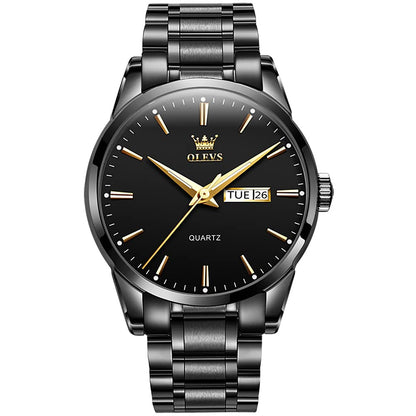 HOTOLEVS Men's Luxury Stainless Steel Watch, Big Face Gold Silver Two Tone Three Hand Analog Quartz Watch, Easy to Read Waterproof Luminous Day Date Wrist Watches for Men