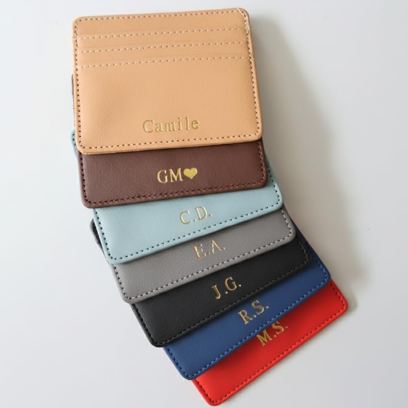 HOTCustom Embossed Cardholder – Personalized Initials or Name Leather Wallets | Slim Wallet with 3 Pockets for IDs and Bank Cards, Monogram Gift