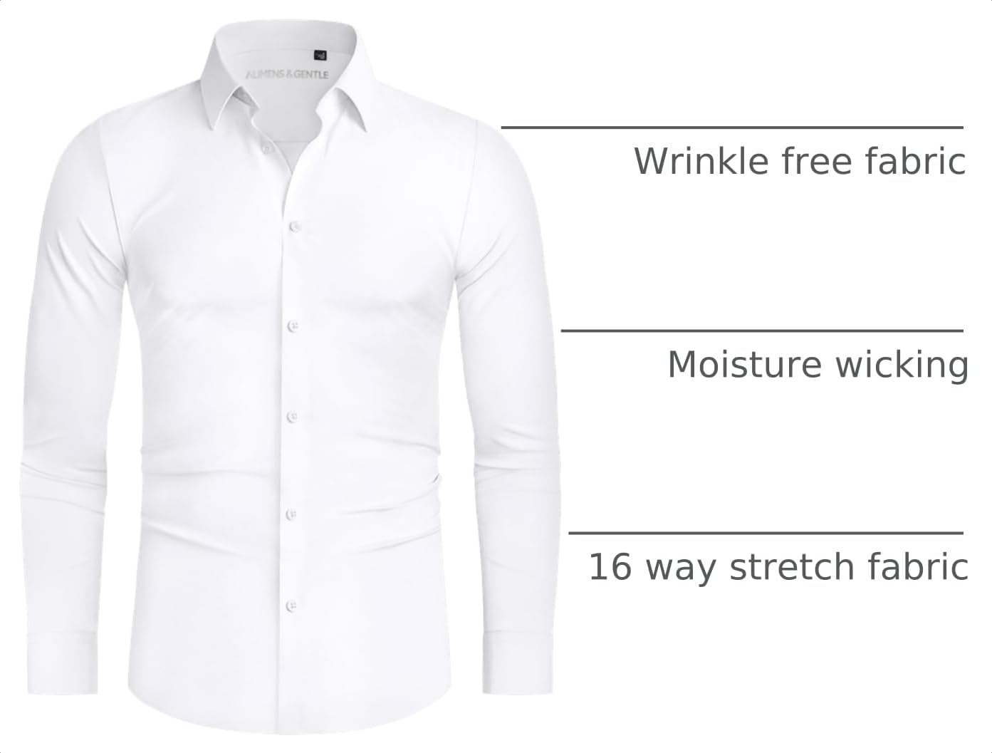 HOTAlimens & Gentle Stretch Mens Dress Shirts Slim Fit Long Sleeve Casual Skinny Muscle Fit Wrinkle Free Button Down Shirt