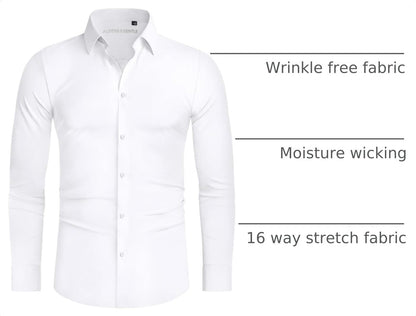 HOTAlimens & Gentle Stretch Mens Dress Shirts Slim Fit Long Sleeve Casual Skinny Muscle Fit Wrinkle Free Button Down Shirt