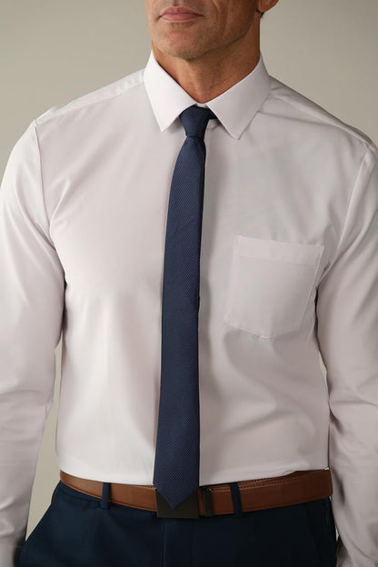 HOT&COLLAR Mens Long Sleeve White Dress Shirt, Slim and Athletic Fit | 4 way stretch, wrinkle resistant, breathable, recycled fabric blend, machine washable, office and church ready