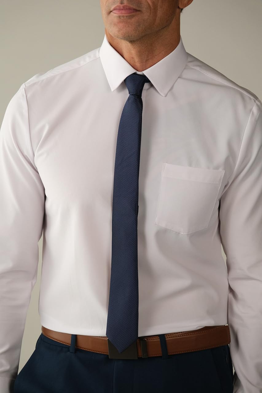 HOT&COLLAR Mens Long Sleeve White Dress Shirt, Slim and Athletic Fit | 4 way stretch, wrinkle resistant, breathable, recycled fabric blend, machine washable, office and church ready