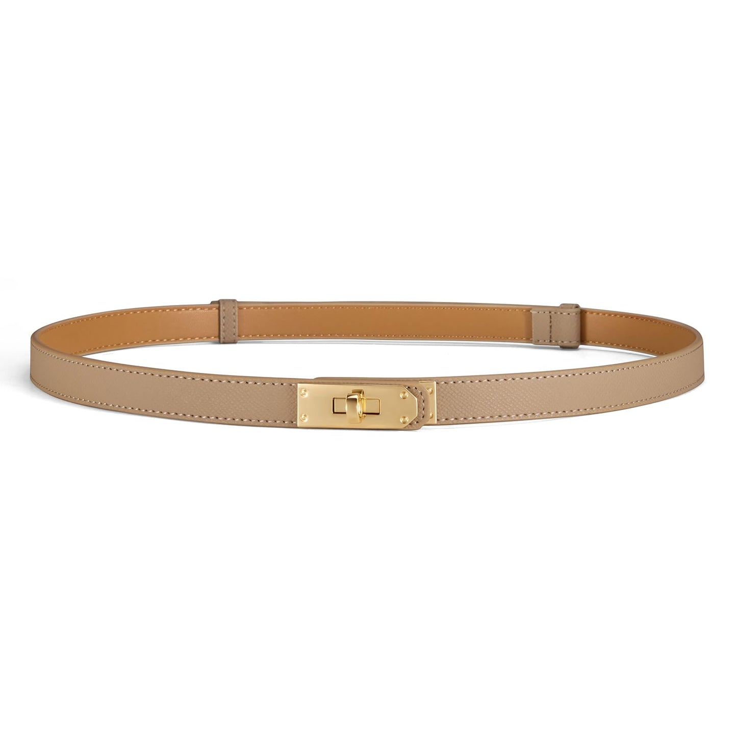 HOTWomen’s Skinny Leather Belt with Gold or Silver Turn-Lock Buckle – Adjustable Thin Belt for Dresses, Office & Wedding