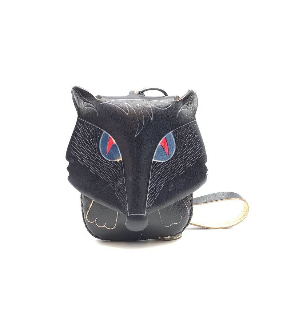 HOTHandmade Vintage Genuine Leather 3D Fox Animal Coin Purse With Removable Wrist Strap (Purple)