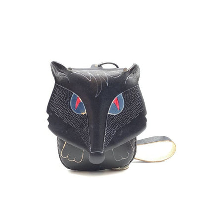 HOTHandmade Vintage Genuine Leather 3D Fox Animal Coin Purse With Removable Wrist Strap (Purple)