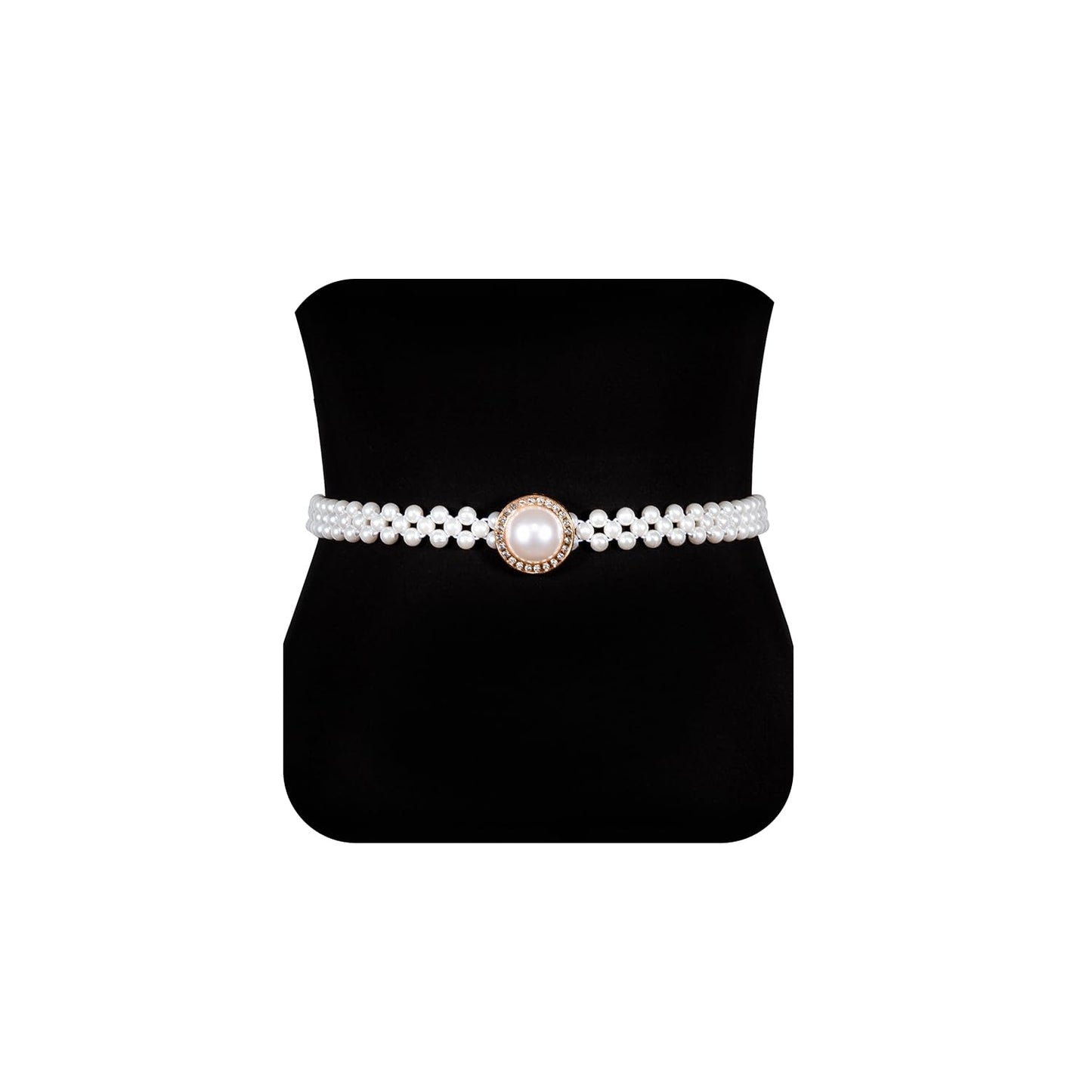 HOTDubulle Women's Pearl Belt Elastic White Waist Chain for Bridal Dress | Plus Size Belts Ivory Beige Silver Pearl Rhinestone Buckle Formal Wedding Ladies