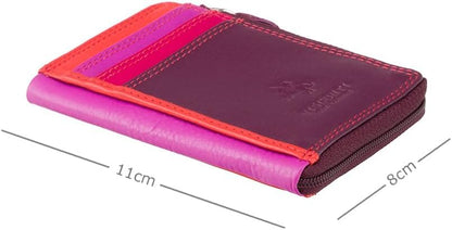 HOTVISCONTI RB110 Phi Phi Womens Leather Slim Zipped ID Credit Card Holder Wallet/Purse (Plum)