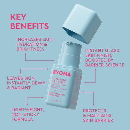 HOTBYOMA Phyto-Mucin Glow Serum - Mucin Face Serum for Glass Skin - Plumps, Primes + Hydrates - Flawless Primer and Makeup Base - Strengthens Skin Barrier - 1.35 fl.oz
