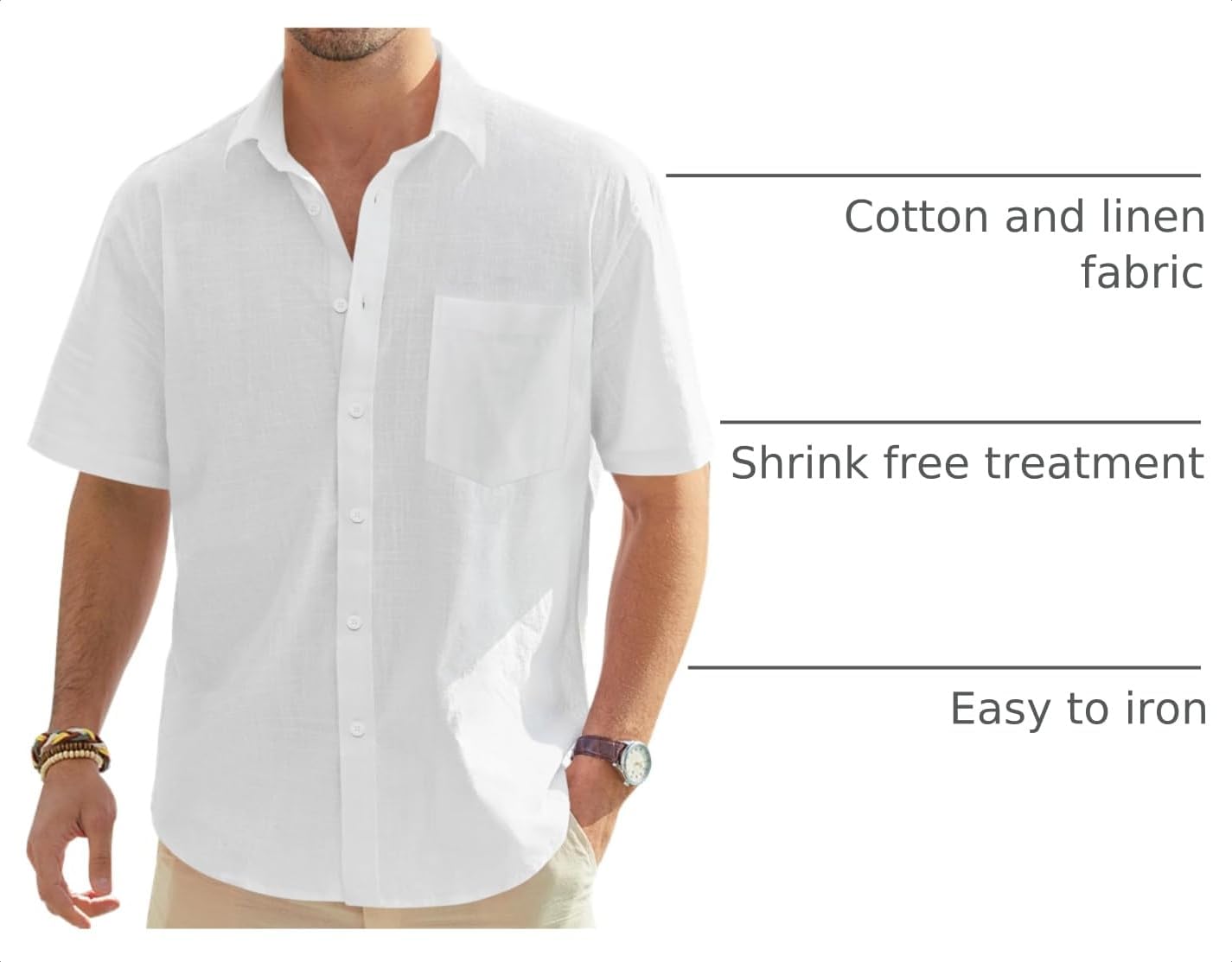 HOTJ.VER Mens Linen Shirt Short Sleeve Button Down Casual Summer Shirts | Cotton Linen, Untucked, Big Tall, from Beach Camp Vacation, Cruise Fishing, Work Office, to Wedding Party Family, with Pocket