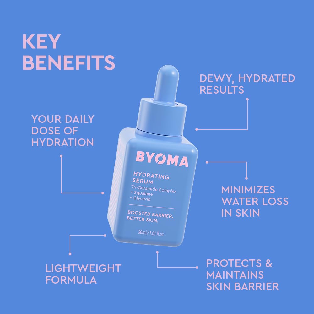 HOTBYOMA Hydrating Serum - Moisturizing Facial Serum with Squalane, Glycerin & Ceramides - Hydrating for Glowing, Dewy Skin - 1.01 fl. oz