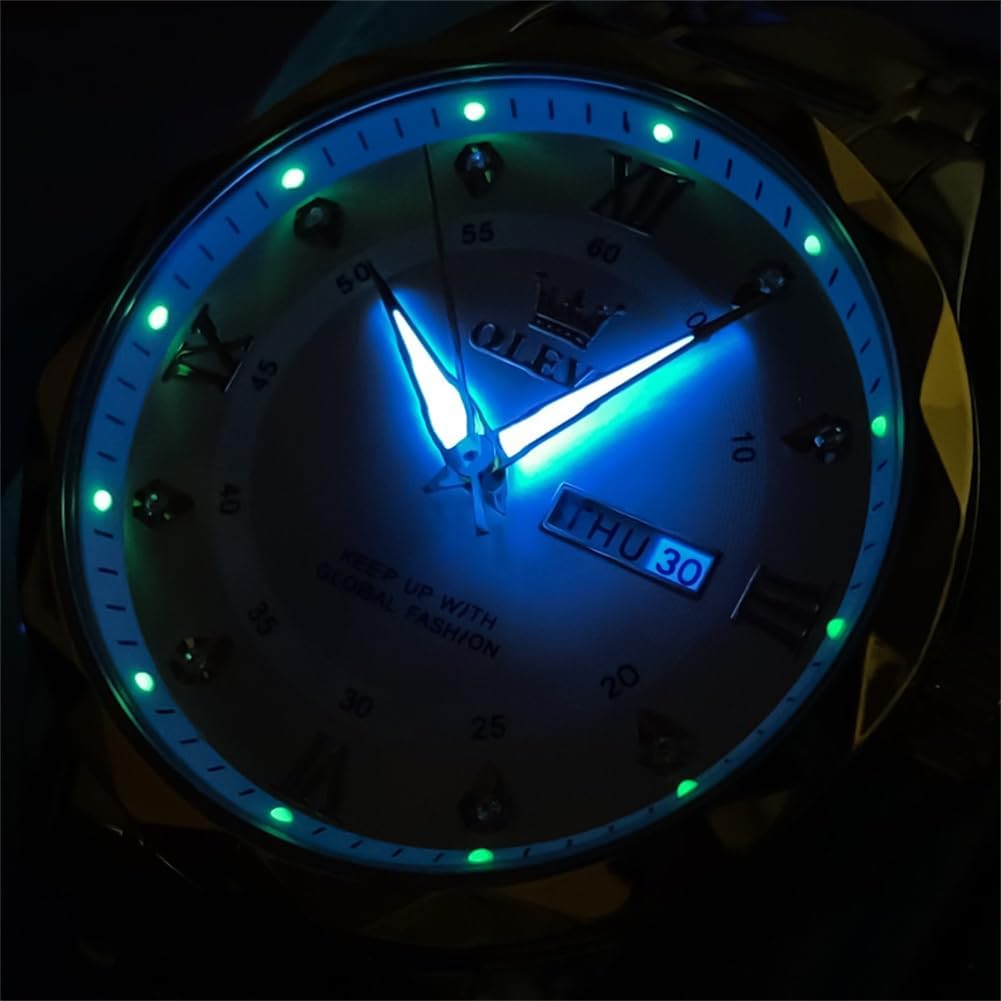 HOTOLEVS Watches for Men Luxury Diamond Casual Large Dial Watches Stainless Steel Waterproof Business Dress Analog Luminous Date Mens Watches