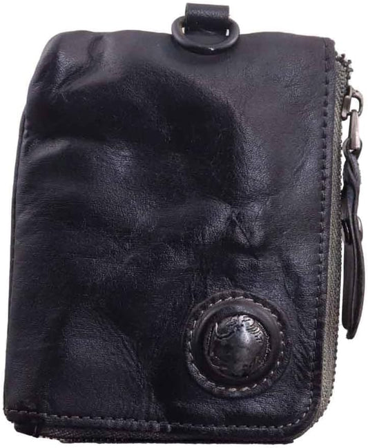 HOTMedieval Pouch, Mini Genuine Leather Coin Pouch Genuine Cowhide Handcrafted Keychain Coin Organizer Zipper Coin Pouch with Card Slot Credit Card Holder Keychain Coin Purse (Black)
