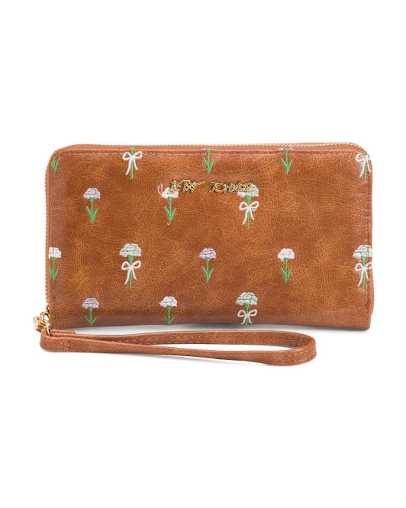 HOTBetsey Johnson Skulls Wristlet Wallet, Black, Embossed Skull Design with Detachable Strap, 8x4.5 Inches