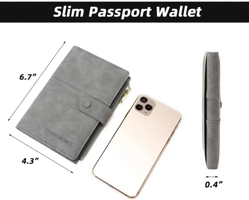 HOTMudono RFID Blocking Slim Passport Wallet, Travel Document Organizer | Vegan Leather Passport Holder for Women and Men, Travel Credit Card Case with ID Window, Zipper Pocket and Pen Holder