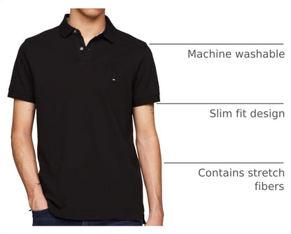 HOTTommy Hilfiger Men's Short Sleeve Polo Shirts in Slim Fit with Stretch and Organic Pique Cotton