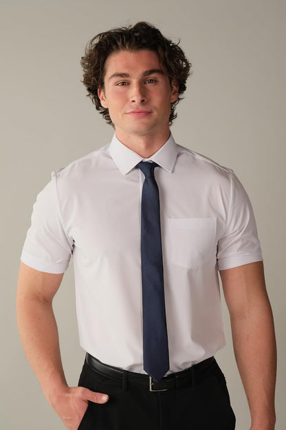 HOT&COLLAR Mens Short Sleeve White Dress Shirt, Slim and Athletic Fit | 4 way stretch, wrinkle resistant, stain guard, breathable, machine washable, office and church ready