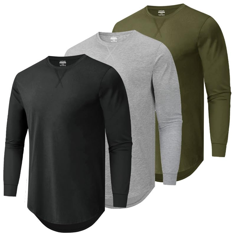 HOTMens 3 Pack Cotton Hipster Longline T Shirts Curved Hem Plain Hip Hop Short Sleeve Tee Fitted Casual Drop Cuts Crewneck