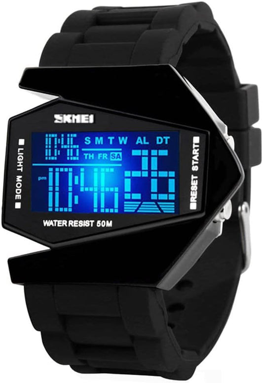 HOTGosasa Men Sports Military Watches Digital Airplane Shaped LED Light Waterproof Watches