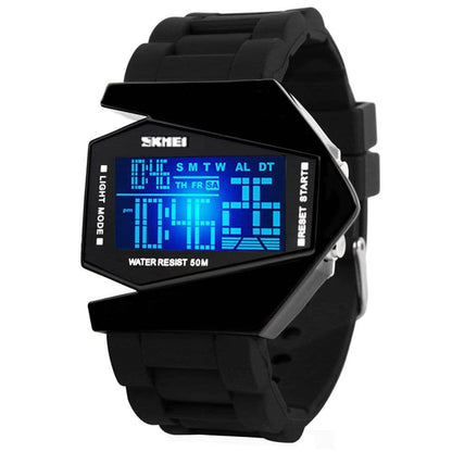HOTGosasa Men Sports Military Watches Digital Airplane Shaped LED Light Waterproof Watches