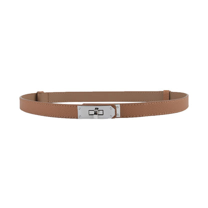 HOTANHAISHUILV Women's Skinny Leather Belt with Adjustable Golden Turn-Lock Buckle - Ideal for Dresses, Jeans, and Coats