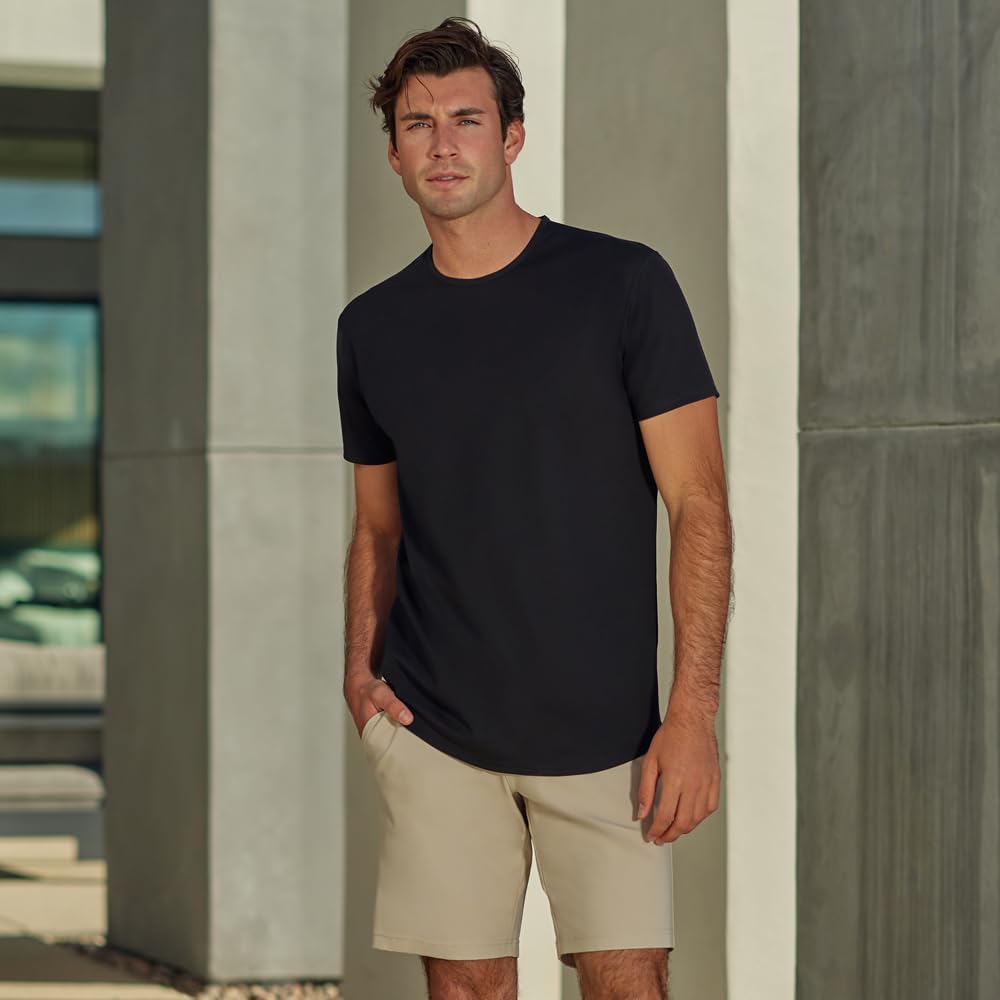HOTBYLT Mens Drop-Cut Men's T Shirt, Slim Fit Plain Tshirts for Men, Drop Cut Basic Crewneck Tee, Wrinkle Resistant, Stretch Fit