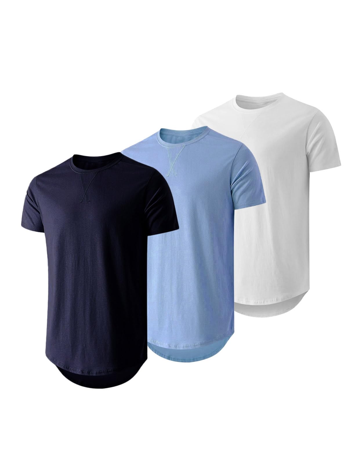 HOTJMIERR Mens 3 Pack Cotton Hipster Hip Hop Longline Crewneck T-Shirt