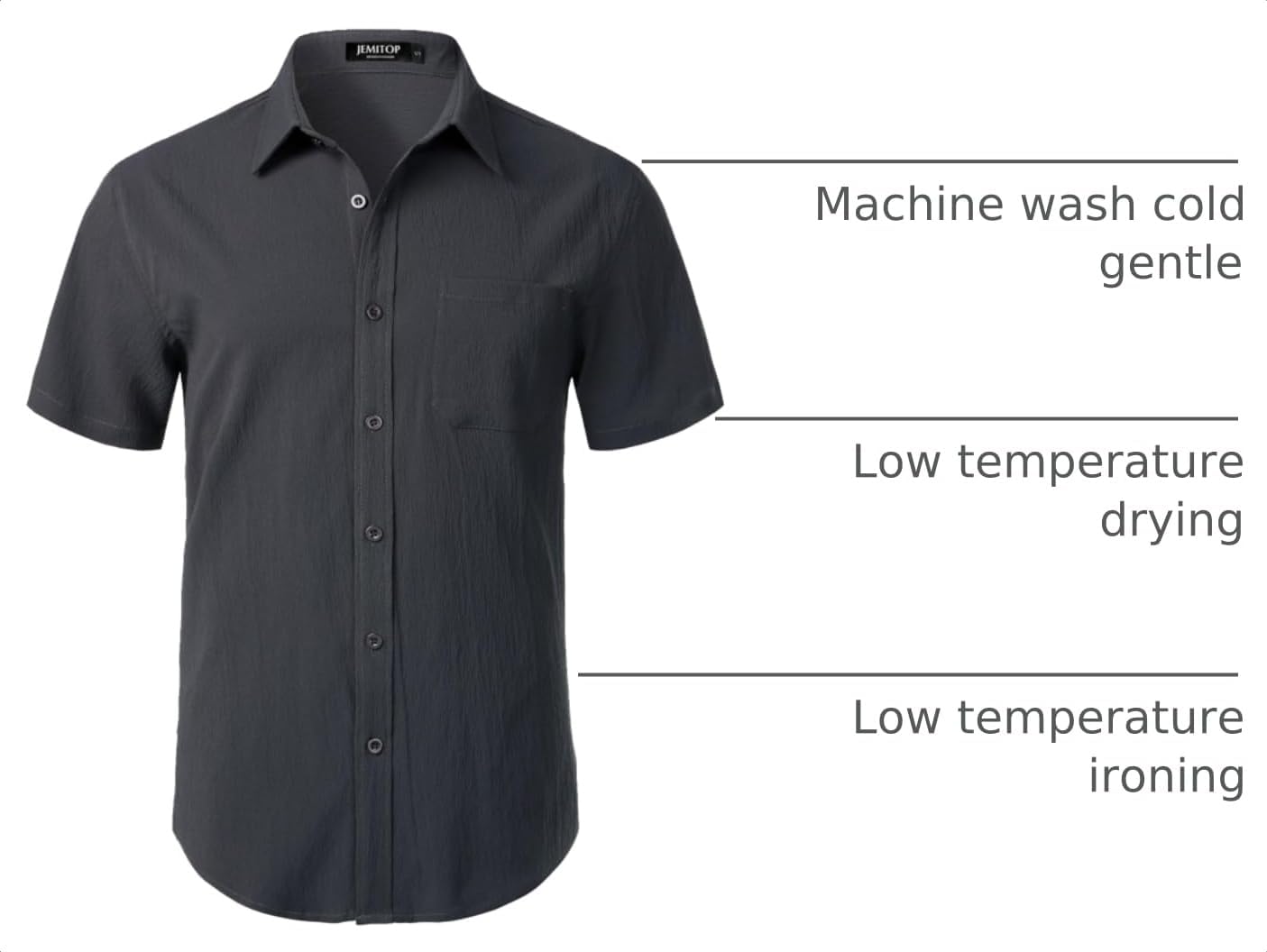 HOTJEMITOP Mens Stretch Wrinkle Free Texture Shirts | Lightweight, Summer, Beach, Stylish, Button Down, Short Sleeve, Casual, Vacation