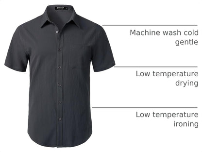 HOTJEMITOP Mens Stretch Wrinkle Free Texture Shirts | Lightweight, Summer, Beach, Stylish, Button Down, Short Sleeve, Casual, Vacation