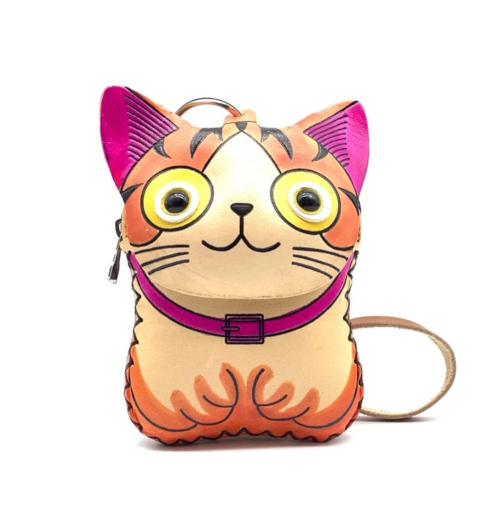 HOTHandmade Leather 3D Cat Coin Purse With Removable Wrist Strap (Blue)