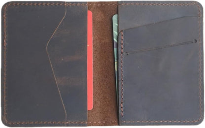 HOTJJNUSA Handmade Men Minimalist Leather Wallet Card Holder Distressed Wallets for Gifts (Darkbrown)