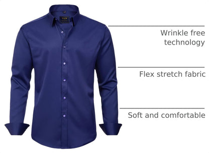 HOTJ.VER Men's Dress Shirts Solid Long Sleeve Stretch Wrinkle-Free Formal Shirt Business Casual Button Down Shirts