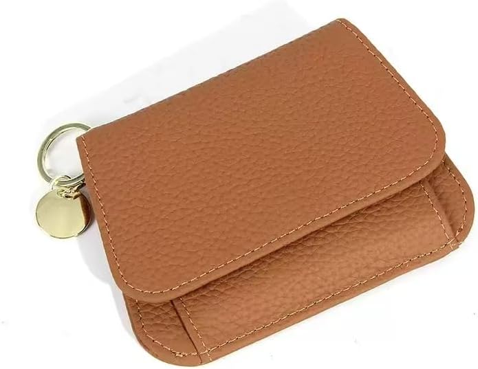 HOTSmall Wallet for Women RFID Blocking Genuine Leather Slim Keychain Wallet Tri-Fold Card Case with Coin Pocket(Brown)