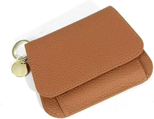 HOTSmall Wallet for Women RFID Blocking Genuine Leather Slim Keychain Wallet Tri-Fold Card Case with Coin Pocket(Brown)