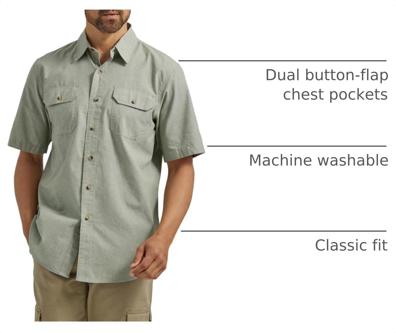 HOTWrangler Authentics Men's Short Sleeve Classic Woven Shirt