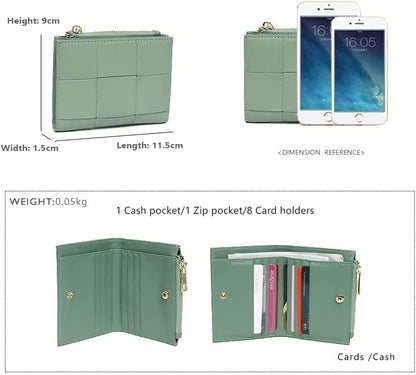 HOTSpacious & Functional Bifold Short Coin Purse Woven Functional Fashion Women Genuine Leather Wallet Female Chic Small Multi Money Billfold Clutch Purse