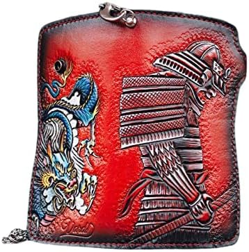 HOTMen's 3D Genuine Leather Wallet, Long wallet, Biker wallet, Hand-Carved, Hand-Painted, Leather Carving, Custom wallet, Personalized wallet, Samurai, Katana, Shogun, Japan Emperor, Skull, Skeleton