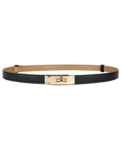 HOTBEMYLV Skinny Belts for Women Dresses Turn-Lock Gold Buckle Adjustable Fashion Waist Belt for Pants Jeans Business Casual