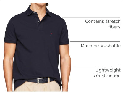 HOTTommy Hilfiger Men's Short Sleeve Polo Shirts in Slim Fit with Stretch and Organic Pique Cotton