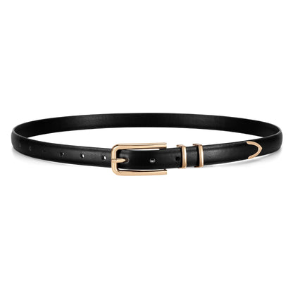 HOTJASGOOD Women's Skinny PU Leather Belt Thin Waist Belt with Gold Buckle for Jeans Pants Dresses 0.7
