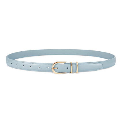 HOTJASGOOD Women Skinny Leather Belt for Jeans Pants Fashion Ladies Thin Belt for Dress with Gold Single Prong Buckle