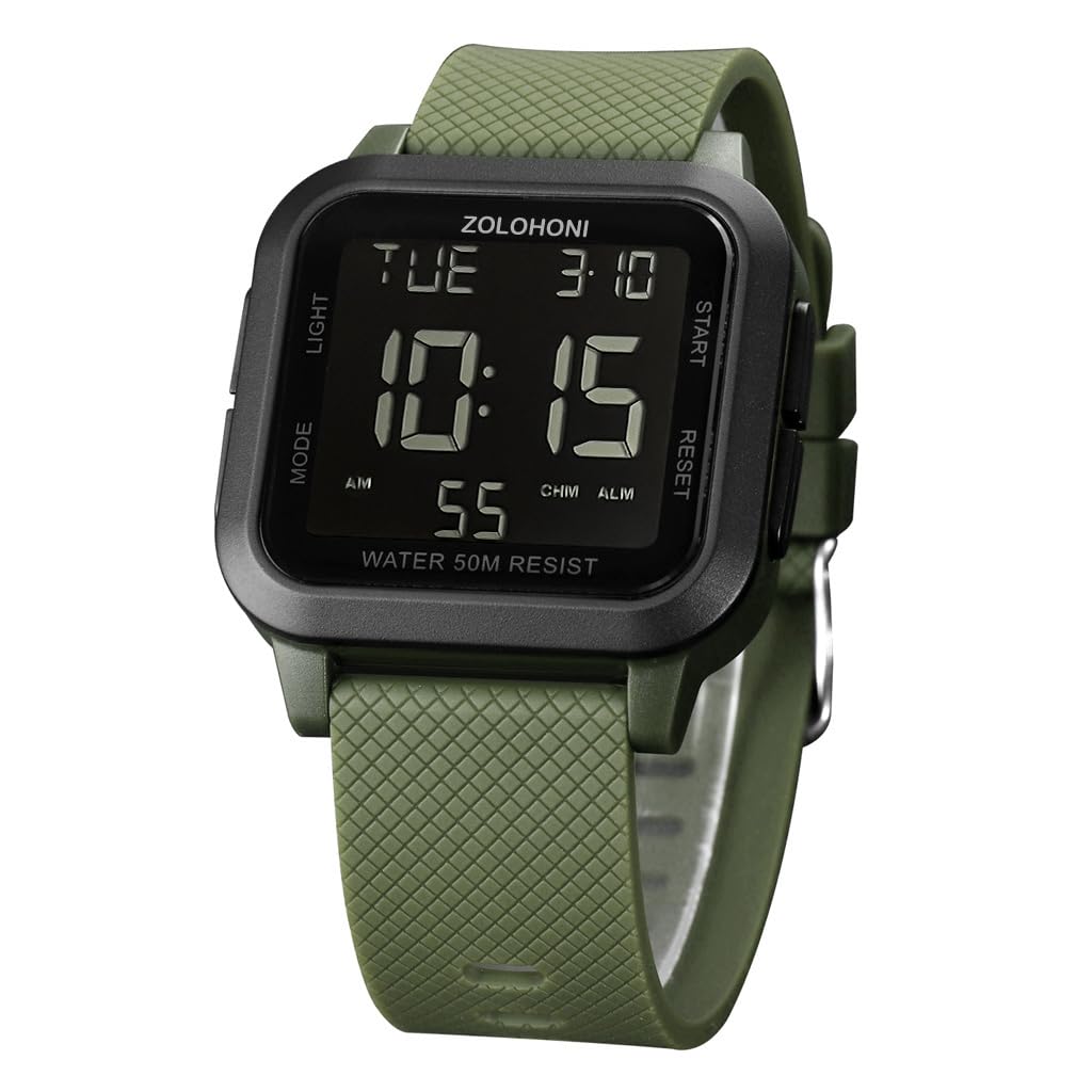 HOTMens Digital Watches for Men Waterproof Large Square Wrist Watch | Big face wristwatch for women, Simple work watches for men,Reloj para hombre,Chronograph,Alarm,Stopwatch,Dual Time,Date,Light