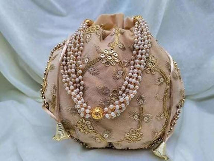 HOTIGH India Gift Hub Indian Handmade Women's Velvet Embroidered Potli Purse Bag Pouch Drawstring Bag | Indian Potli Handbag