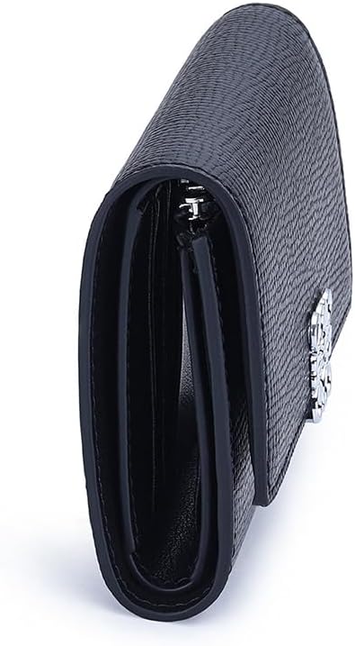HOTWomen Wallet Genuine Leather Short Trifold Card Case Holder Organizer Zipper Coin Purse (Black)