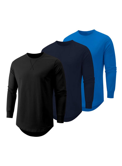 HOTJMIERR Mens 3 Pack Cotton Hipster Hip Hop Longline Crewneck T-Shirt