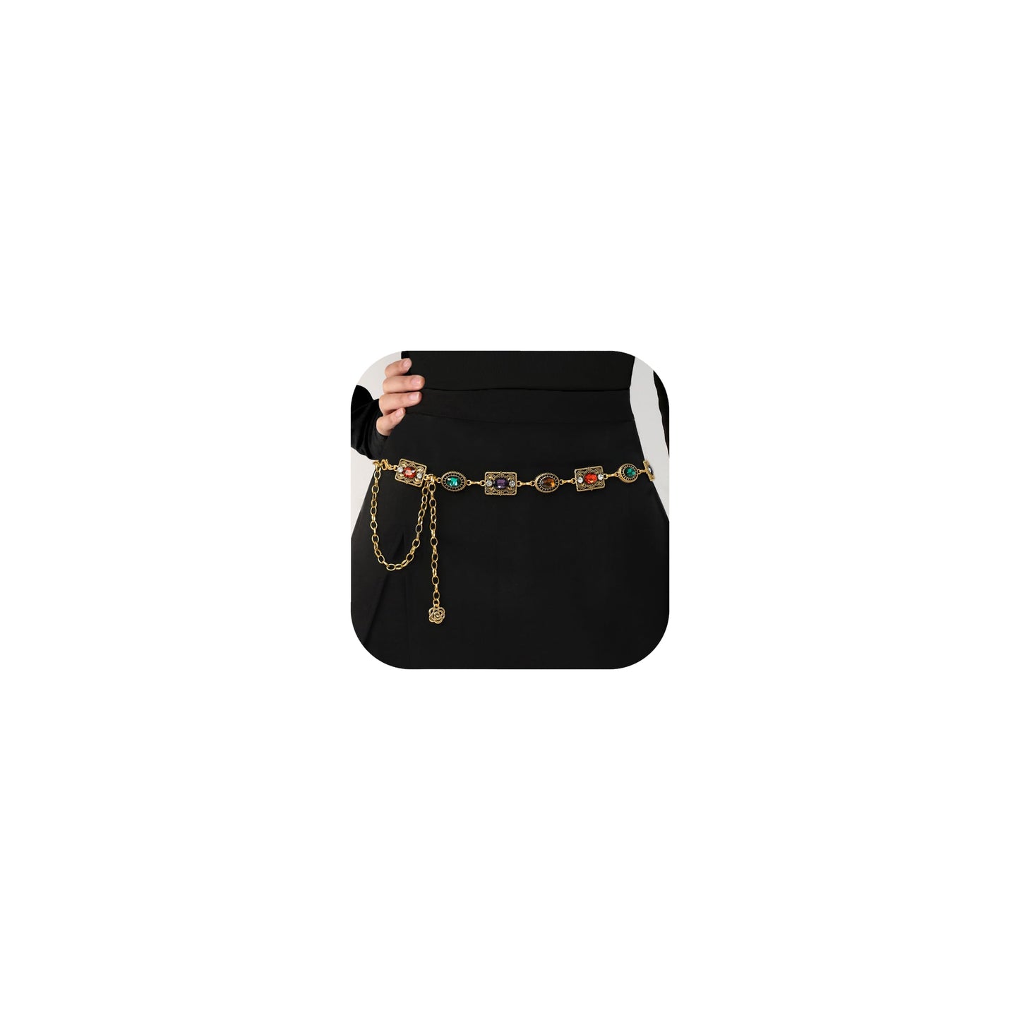 HOTRINHOO Metal Waist Chain Belt for Women Cowgirl Chain Concho Belts for Dresses Jeans Country Concert Outfit