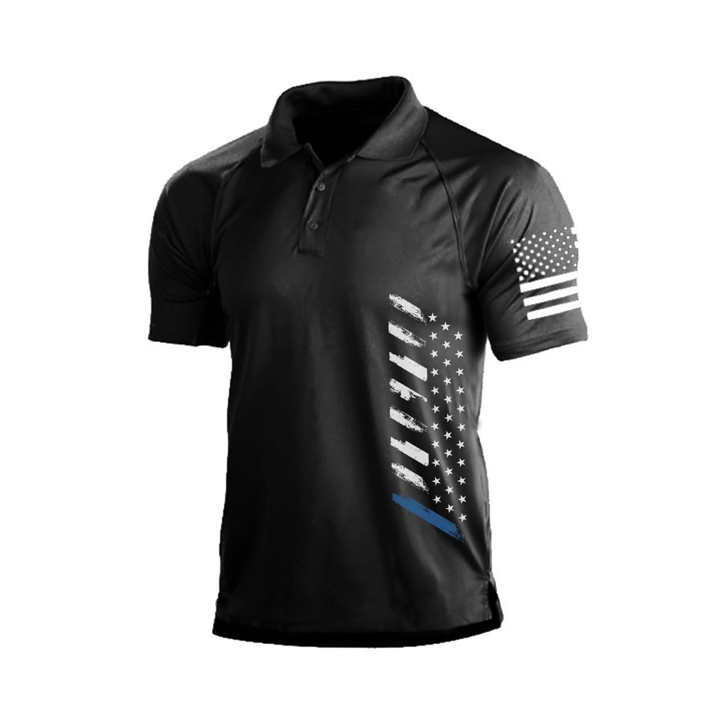 HOTMen's Polo Shirt Short Sleeve Quick Dry American Flag Print Graphic Split Color Golf Shirt for Sport